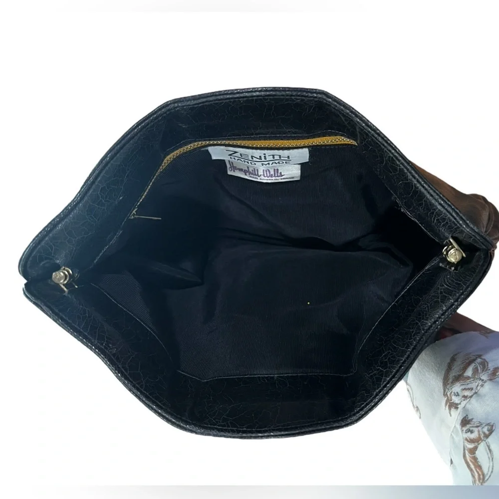 Black pleated Zenith Handmade Hemphill wells Clutch Bag vintage leather